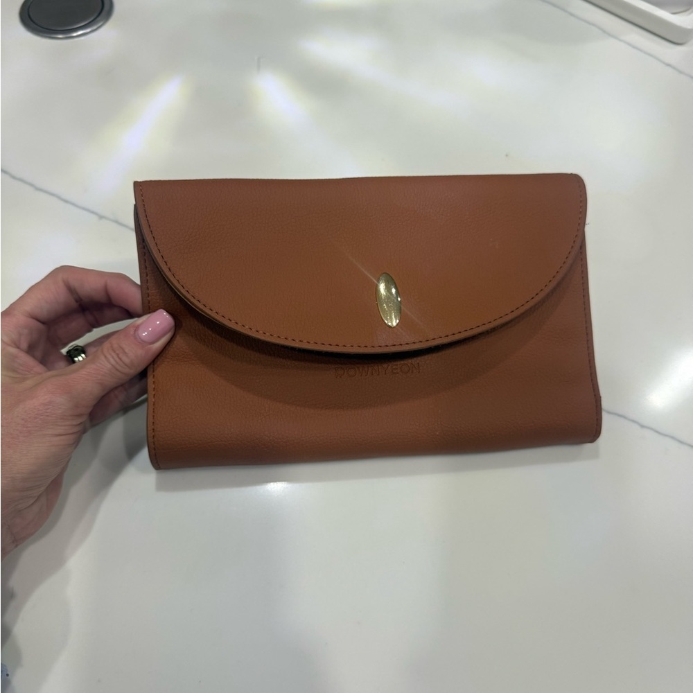 POWNYEON Genuine Leather Travel Jewelry Organizer Clutch Brown